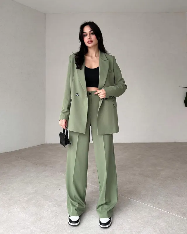 Suit Temperament Commute Trousers Suit Matcha - Shop at LoveMi