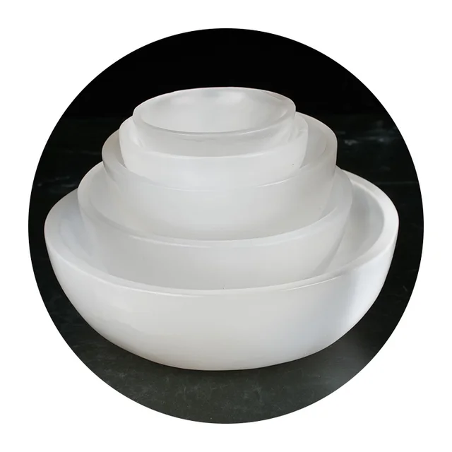 Natural Morocco Transparent Gypsum Crystal Sculpture Round Bowl - Shop at LoveMi