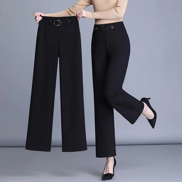 High Waist Plus Size Wide Leg Pants Casual Straight Trousers Black Trousers - Shop at LoveMi
