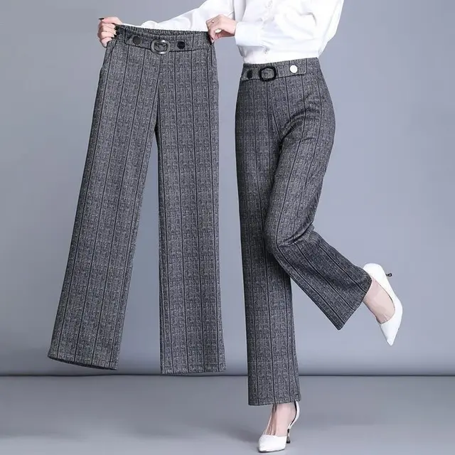 High Waist Plus Size Wide Leg Pants Casual Straight Trousers Gray Trousers - Shop at LoveMi