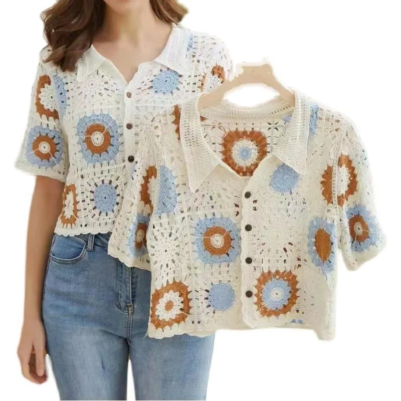 Knitted Top Slimming Retro Hollow Out - Apricot