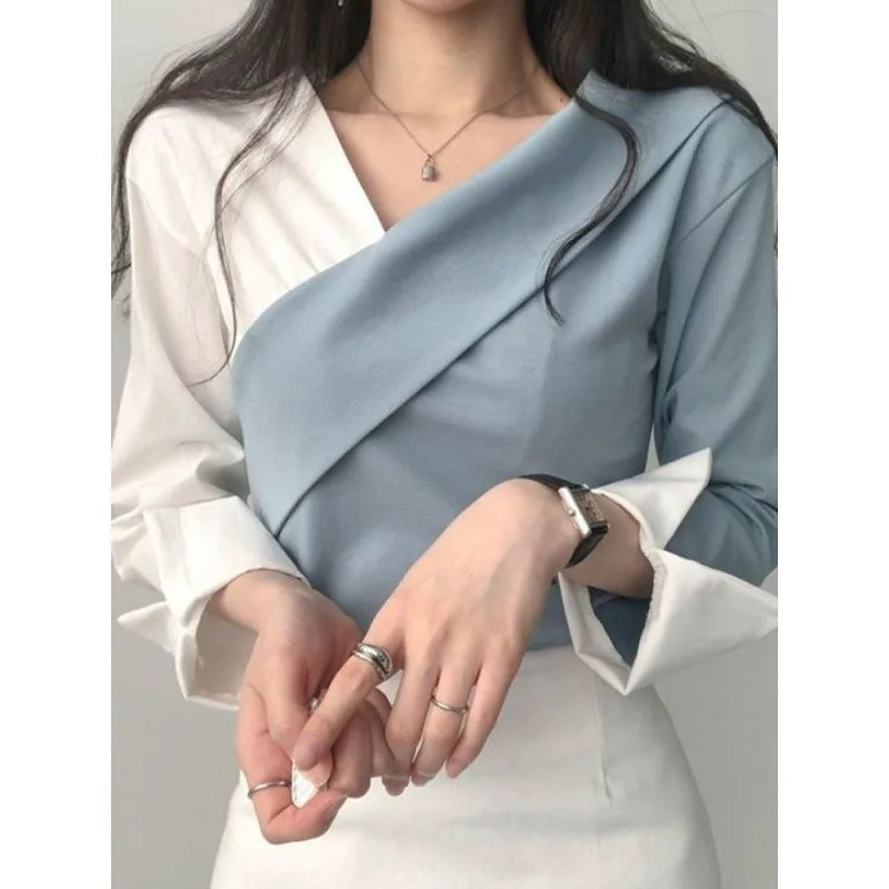 Design Bottoming Shirt Off-the-shoulder Top For Women - Blue