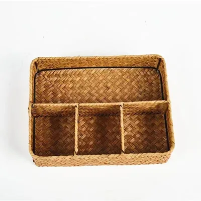 Seaweed Weaved Storage Basket Office Desktop Sundries Storage Basket Orange - Shop at LoveMi