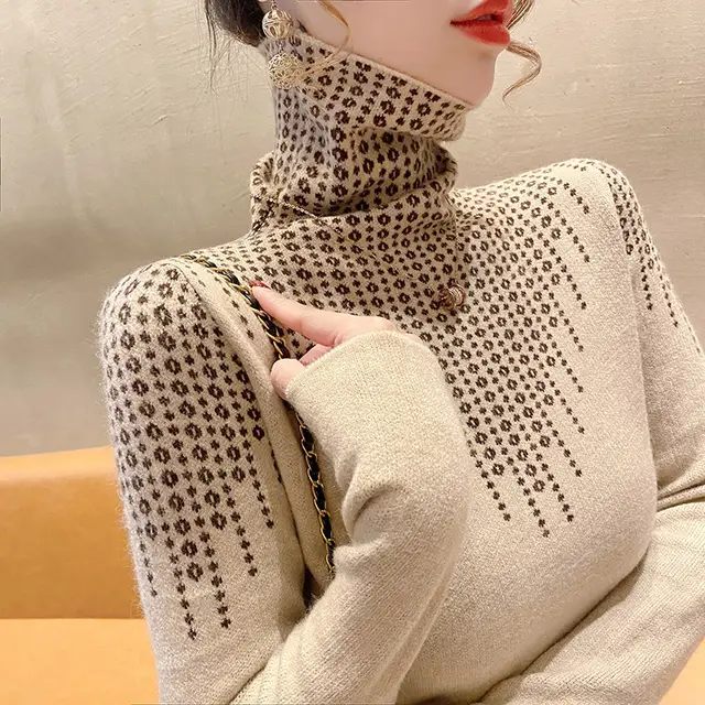 Green High Collar Sweater Women's Autumn And Winter Khaki - Shop at LoveMi