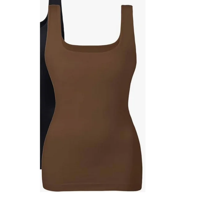 Seamless Square Collar Compression Slim Strap Brown - Shop at LoveMi