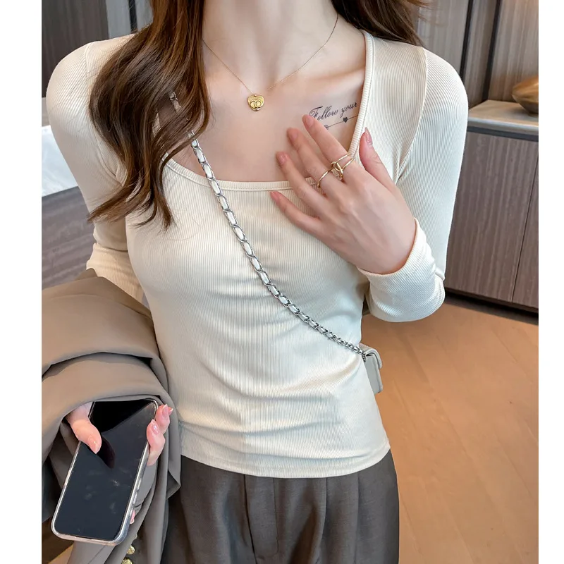 Top Long Sleeve Inner Wear Korean Slim Fit - Apricot