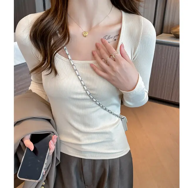 Top Long Sleeve Inner Wear Korean Slim Fit Apricot - Shop at LoveMi