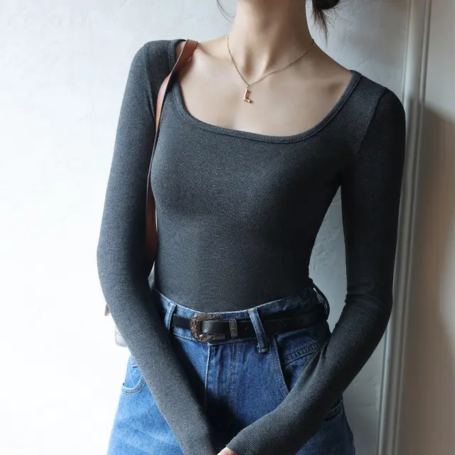 Top Long Sleeve Inner Wear Korean Slim Fit High Grade Gray - Shop at LoveMi
