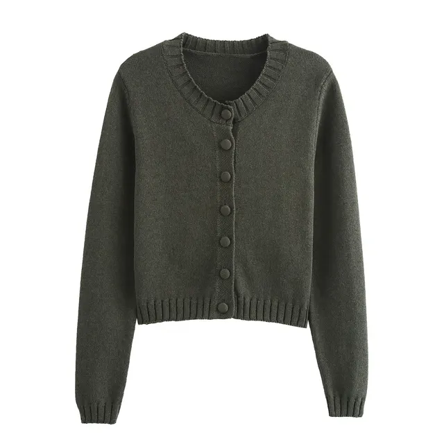 Women's Round Neck Long Sleeve Cardigan Loose Knitted Coat Army Green - Shop at LoveMi