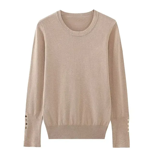 Women's Round Neck Slim Bottoming Basic Sweater Khaki - Shop at LoveMi