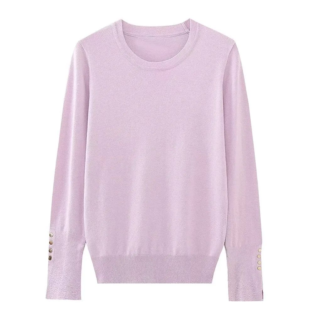 Women's Round Neck Slim Bottoming Basic Sweater - Light Purple