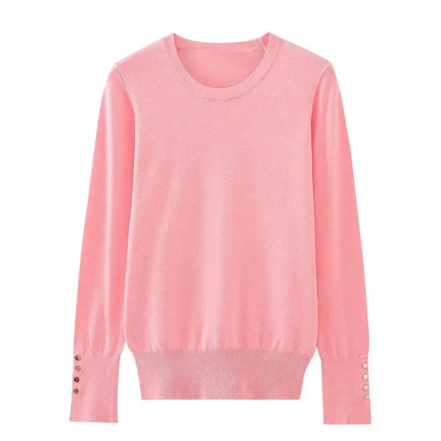 Women's Round Neck Slim Bottoming Basic Sweater Pink - Shop at LoveMi