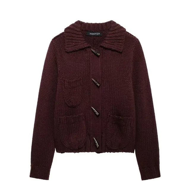 Stylish Simple And Versatile Casual Thick Needle Coat Dark Red - Shop at LoveMi