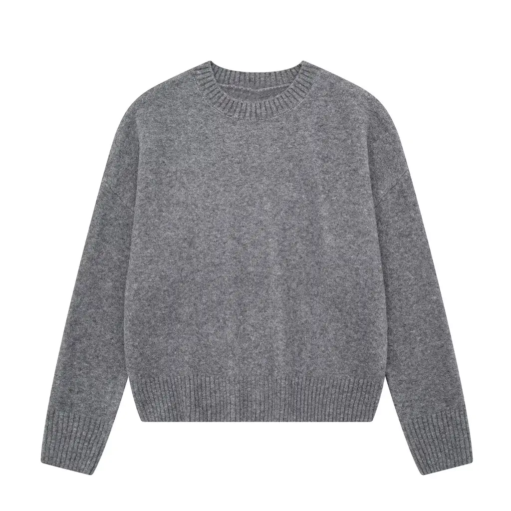 Versatile Solid Color Long Sleeve Soft Sweater - Gray