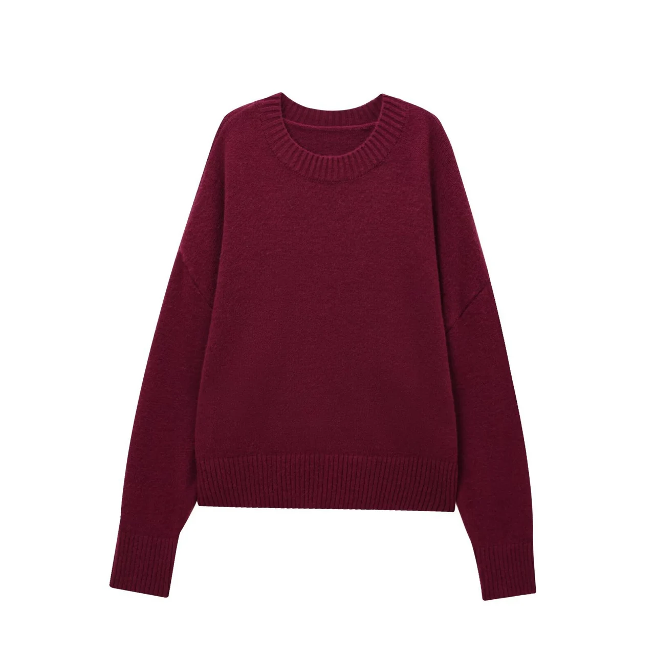 Versatile Solid Color Long Sleeve Soft Sweater - Red