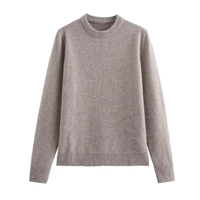 Casual Simple Round Neck Pullover Long Sleeve Sweater Gray Coffee Color - Shop at LoveMi