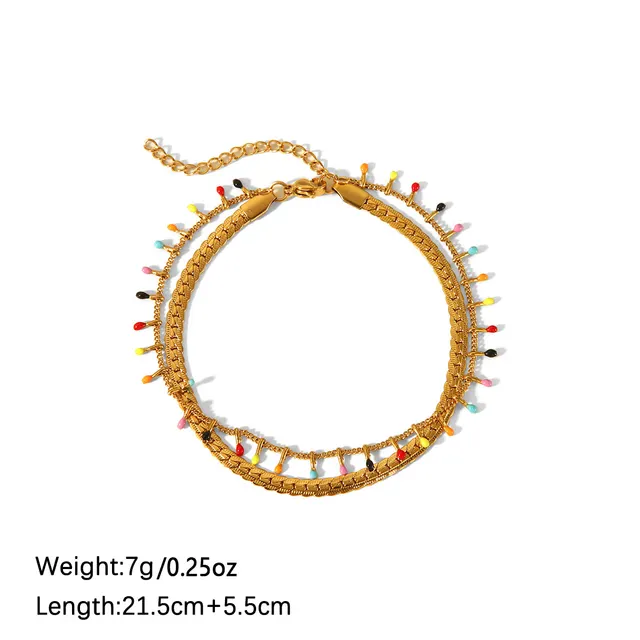 Beach Style Stainless Steel Color Enamel Cuban Link Chain Anklet Gold - Shop at LoveMi