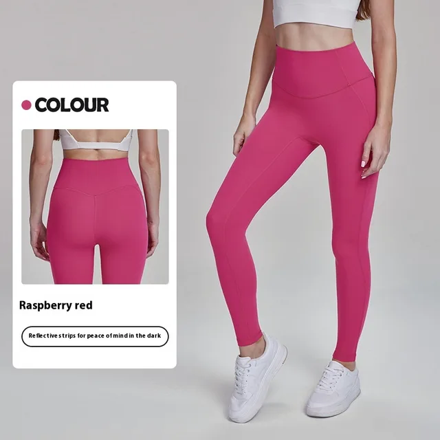 Reflective Printed Sports Leggings With Pockets Raspberry Red - Shop at LoveMi