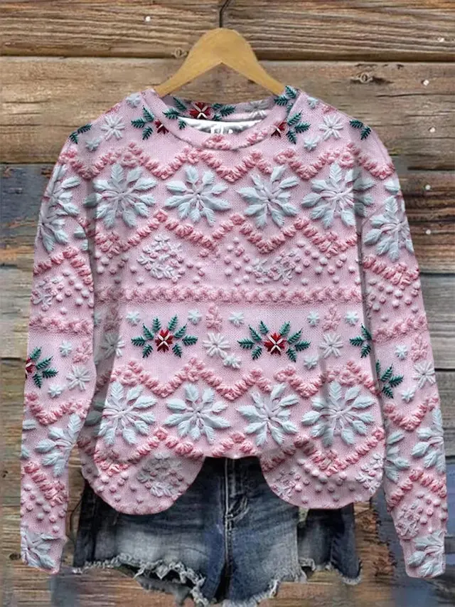 Women's Round Neck Plus Size Simple Printed Sweater G7Z4676 - Shop at LoveMi