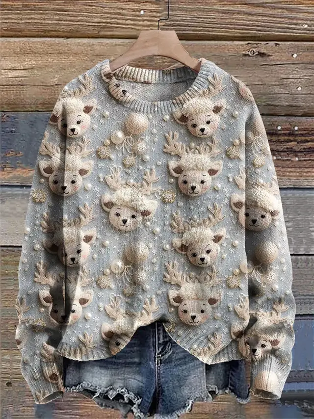 Women's Round Neck Plus Size Simple Printed Sweater G7Z4679 - Shop at LoveMi