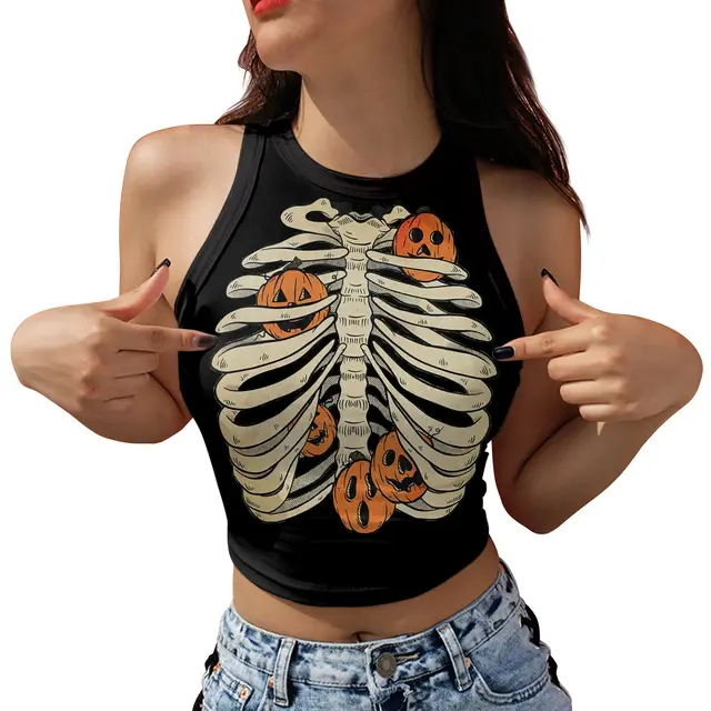 Skeleton Skull Digital Printing Vest Top For Women Ga123 1099 - Shop at LoveMi
