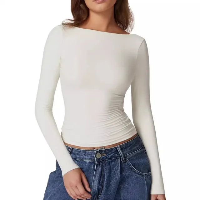 Women's Long sleeved Shirt Round Neck T shirt White - Shop at LoveMi