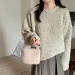 Knitted Pullover Sweater Women's Wide Round Neck Long Sleeve Sweater - Apricot