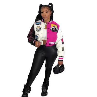 Color Block Press Button Fashion Printed Double Layer Jacket Rose Red - Shop at LoveMi