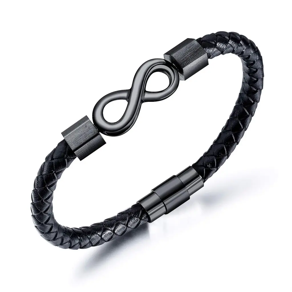 8-word Stainless Steel Leather Bracelet - 8 Words Black