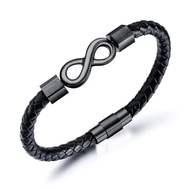 8 word Stainless Steel Leather Bracelet 8 Words Black - Shop at LoveMi