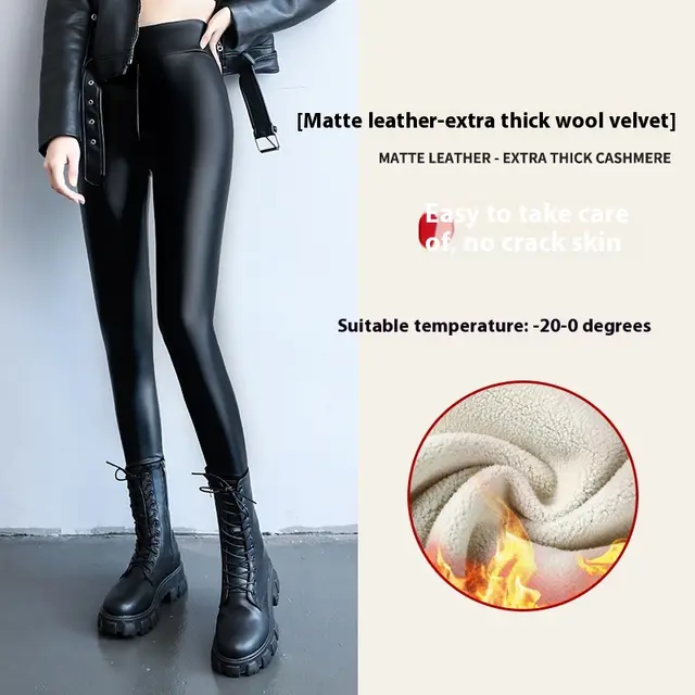 Fleece lined Thick Leggings Tight Leather Pants Matte Leather Thick Lambskin - Shop at LoveMi