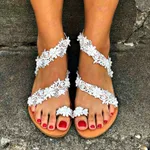 Flat Toe Ring Pearl Flower Sandals - Orange
