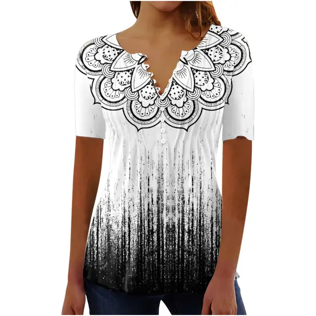 Women's Digital 3D Printed Pleated Round Neck T shirt Bddkzz009 - Shop at LoveMi