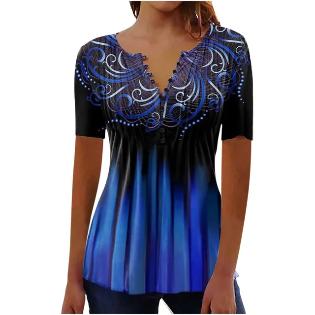 Women's Digital 3D Printed Pleated Round Neck T shirt Bddkzz011 - Shop at LoveMi