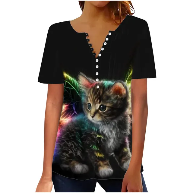 Women's Digital 3D Printed Pleated Round Neck T shirt Bddkzz018 - Shop at LoveMi