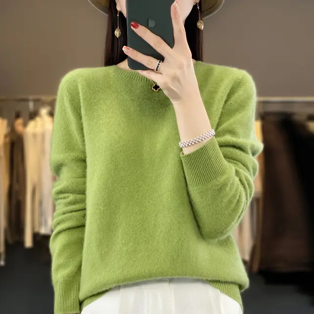 Solid Color Simple Pullover Cashmere Loose Sweater Fruit Green - Shop at LoveMi