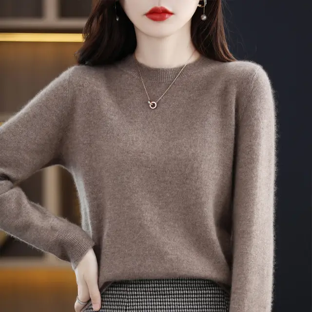 Solid Color Simple Pullover Cashmere Loose Sweater Raw Velvet Camel - Shop at LoveMi