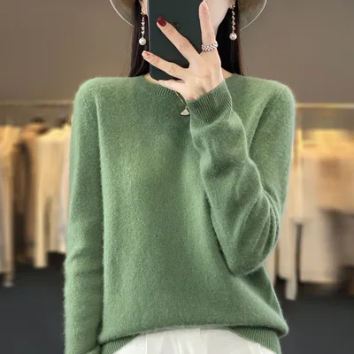 Solid Color Simple Pullover Cashmere Loose Sweater Spearmint - Shop at LoveMi