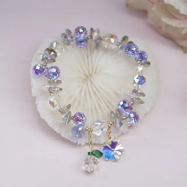 Super Shiny Crystal Bracelet Colorful Snowflake Mori Fairy Style Bracelet Purple - Shop at LoveMi