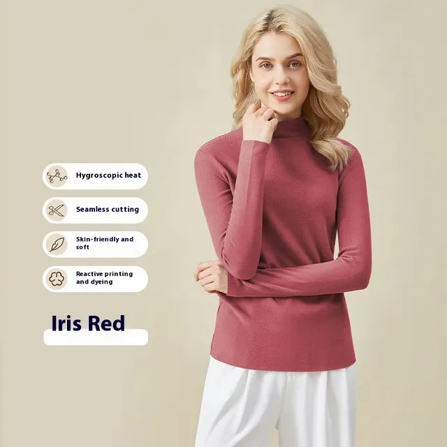 Hyaluronic Acid Half Collar Top Heating Inner Long sleeved Shirt Iris Tectorum Red - Shop at LoveMi