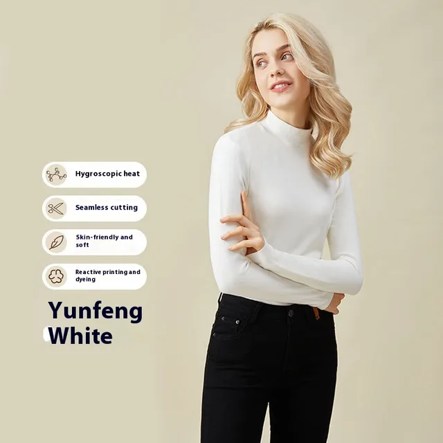 Hyaluronic Acid Half Collar Top Heating Inner Long sleeved Shirt Yunfeng White - Shop at LoveMi