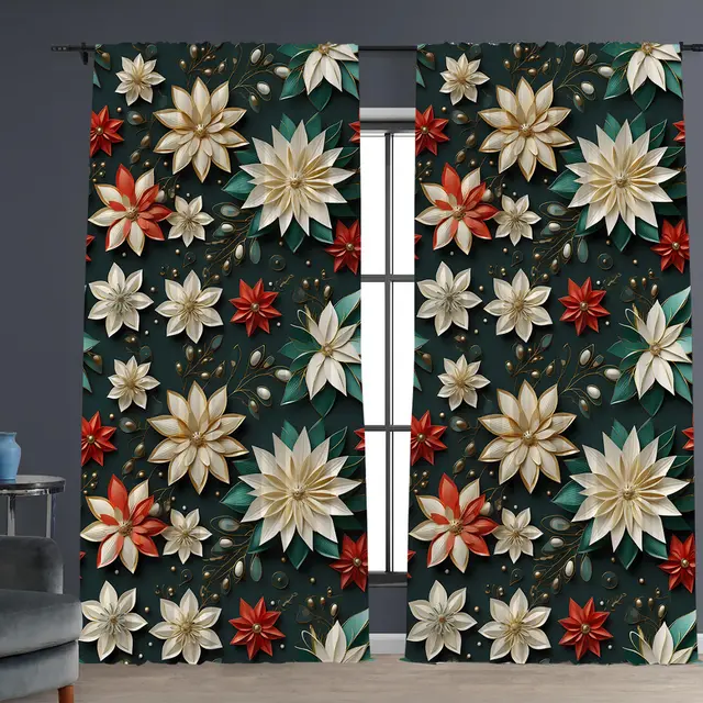 Christmas Curtain 3D Digital Printing Flower Type 20Christmas Series - Shop at LoveMi