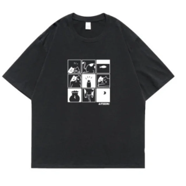 Female Minimalist Creative Art Printed Short Sleeved Shirt Yd101583 Black - Shop at LoveMi