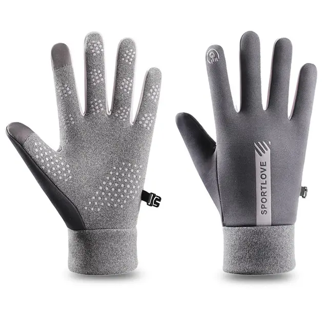Winter Windproof And Cold Resistant Velvet Warm Touch Screen Anti Slip Gloves Gray Men'S - Shop at LoveMi
