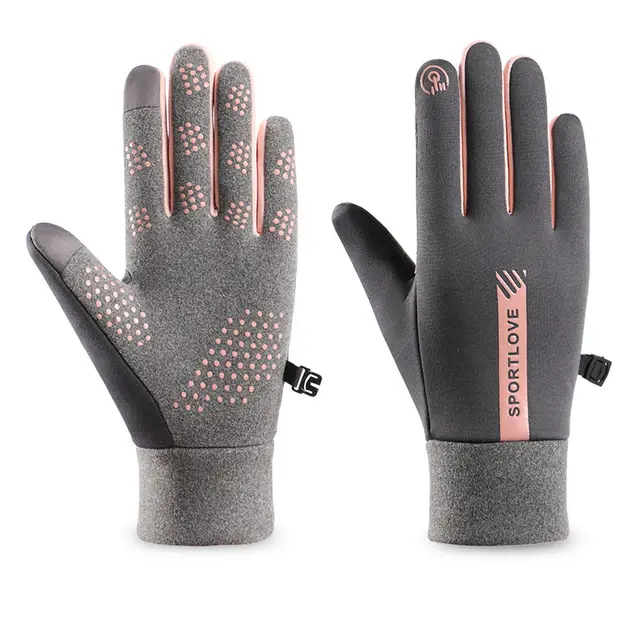 Winter Windproof And Cold Resistant Velvet Warm Touch Screen Anti Slip Gloves Gray Pink Women'S - Shop at LoveMi