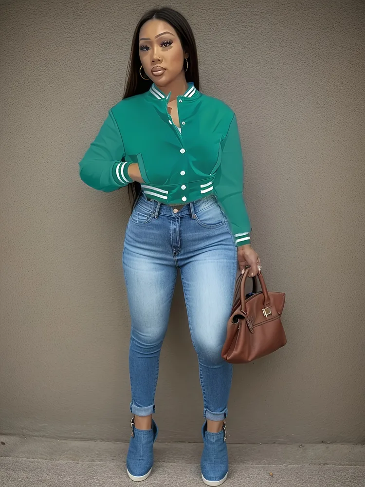 Women's Single breasted Baseball Uniform Sports Coat Jacket Top Mint - Shop at LoveMi