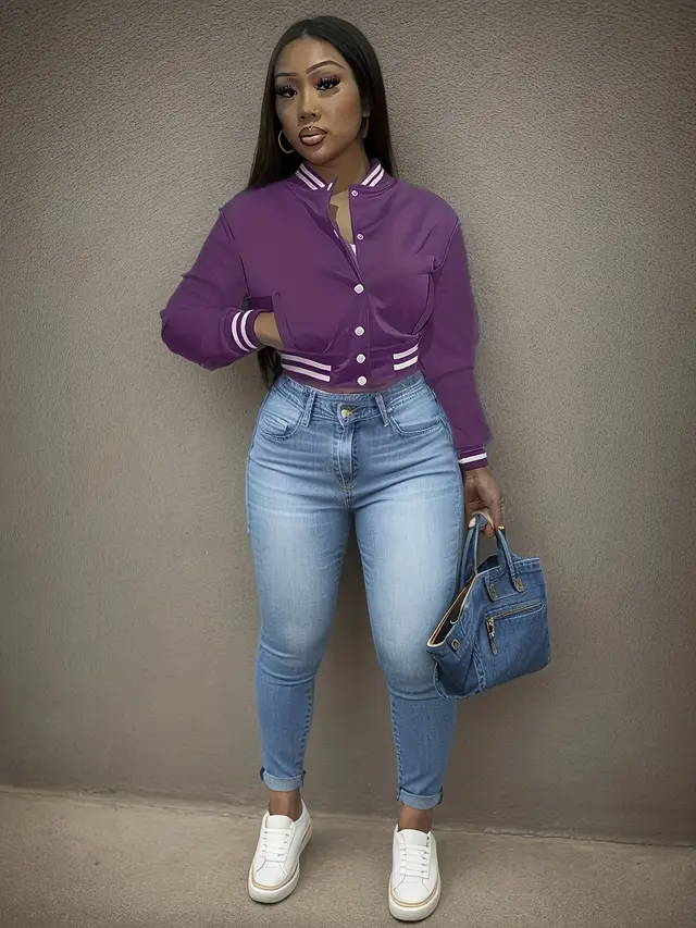 Women's Single breasted Baseball Uniform Sports Coat Jacket Top Purple - Shop at LoveMi
