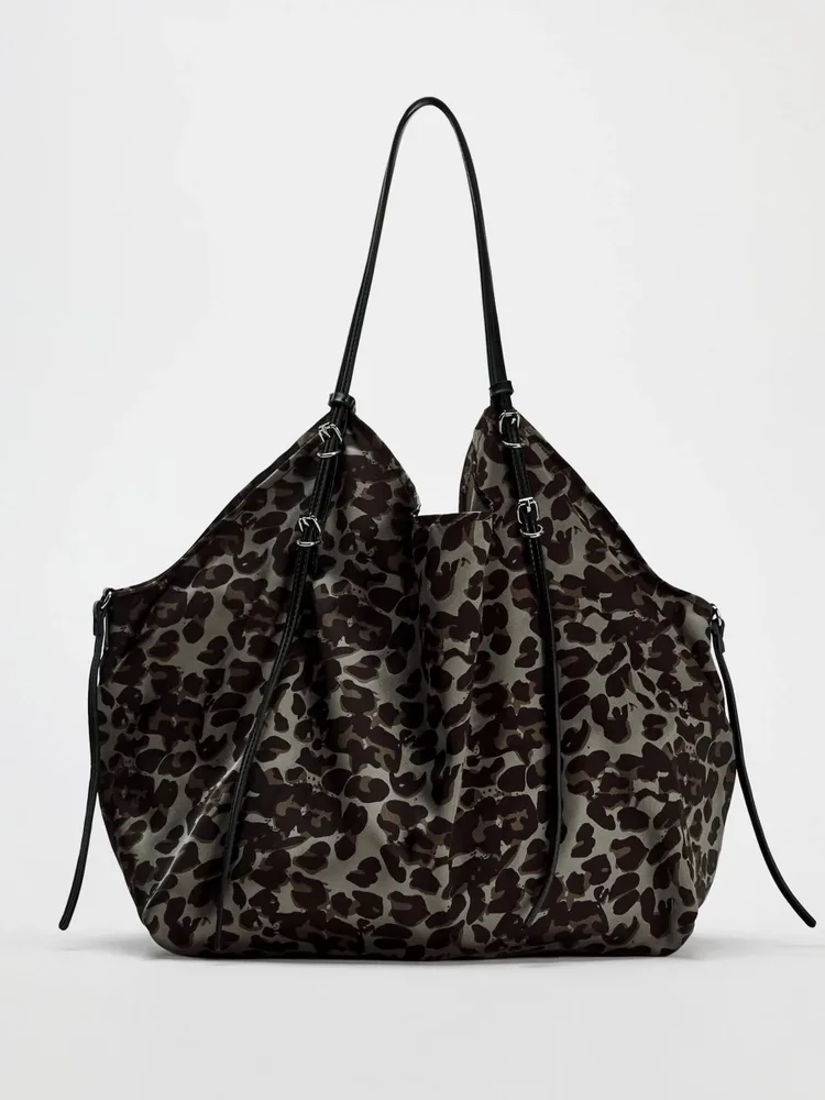 Leopard Silk Satin Shoulder Lazy Tote Bag Large Capacity Leopard - Shop at LoveMi