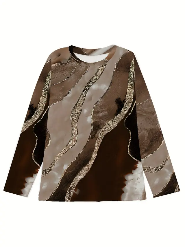 European And American Retro Marbling National Style Long sleeved T shirt Dark Gray - Shop at LoveMi