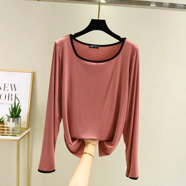 Modal Square Collar Long Sleeve Thin Shirt Lotus Root Starch - Shop at LoveMi